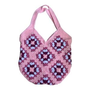 Handmade crochet granny square tote bag